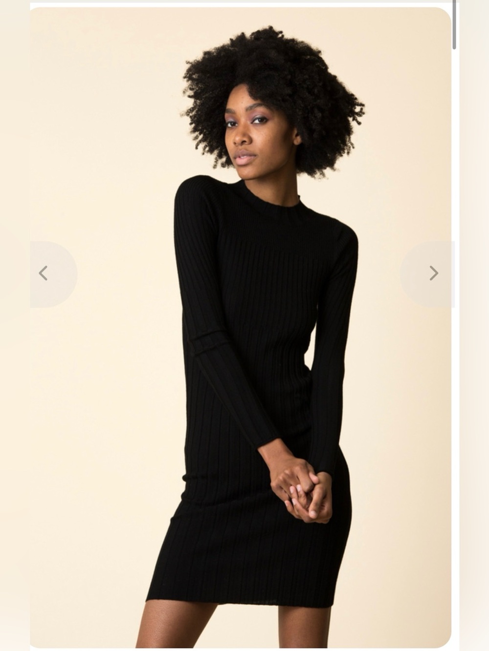 ATM Black Ribbed Long-Sleeve Bodycon Dress 100% Merino Wool
